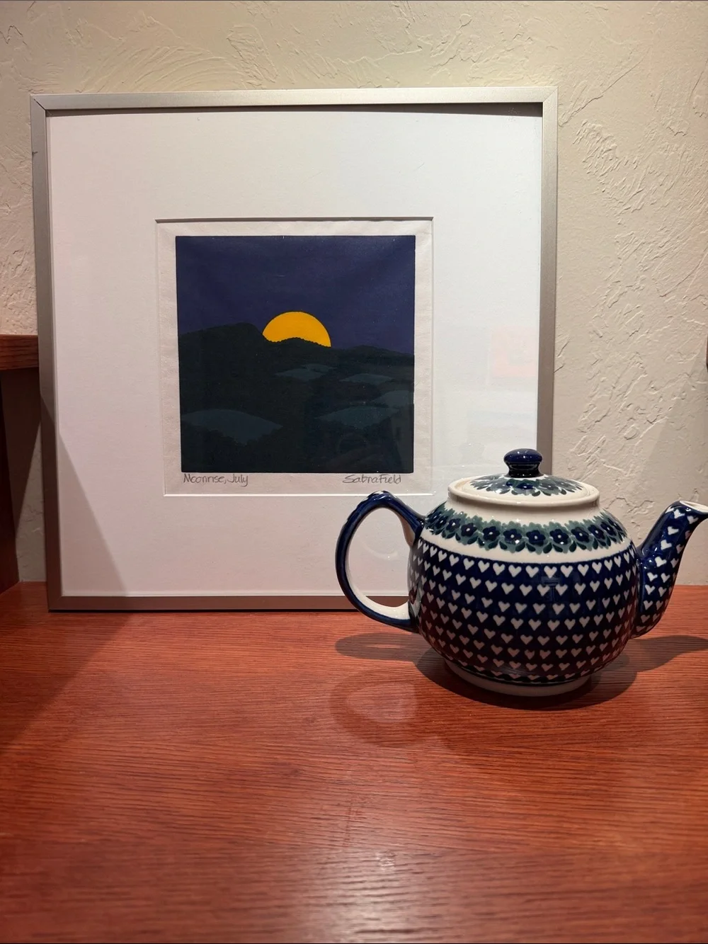 BOLESLAWIEC Polish Pottery Teapot Heart to Heart Cobalt Ceramic 4c Handcrafted